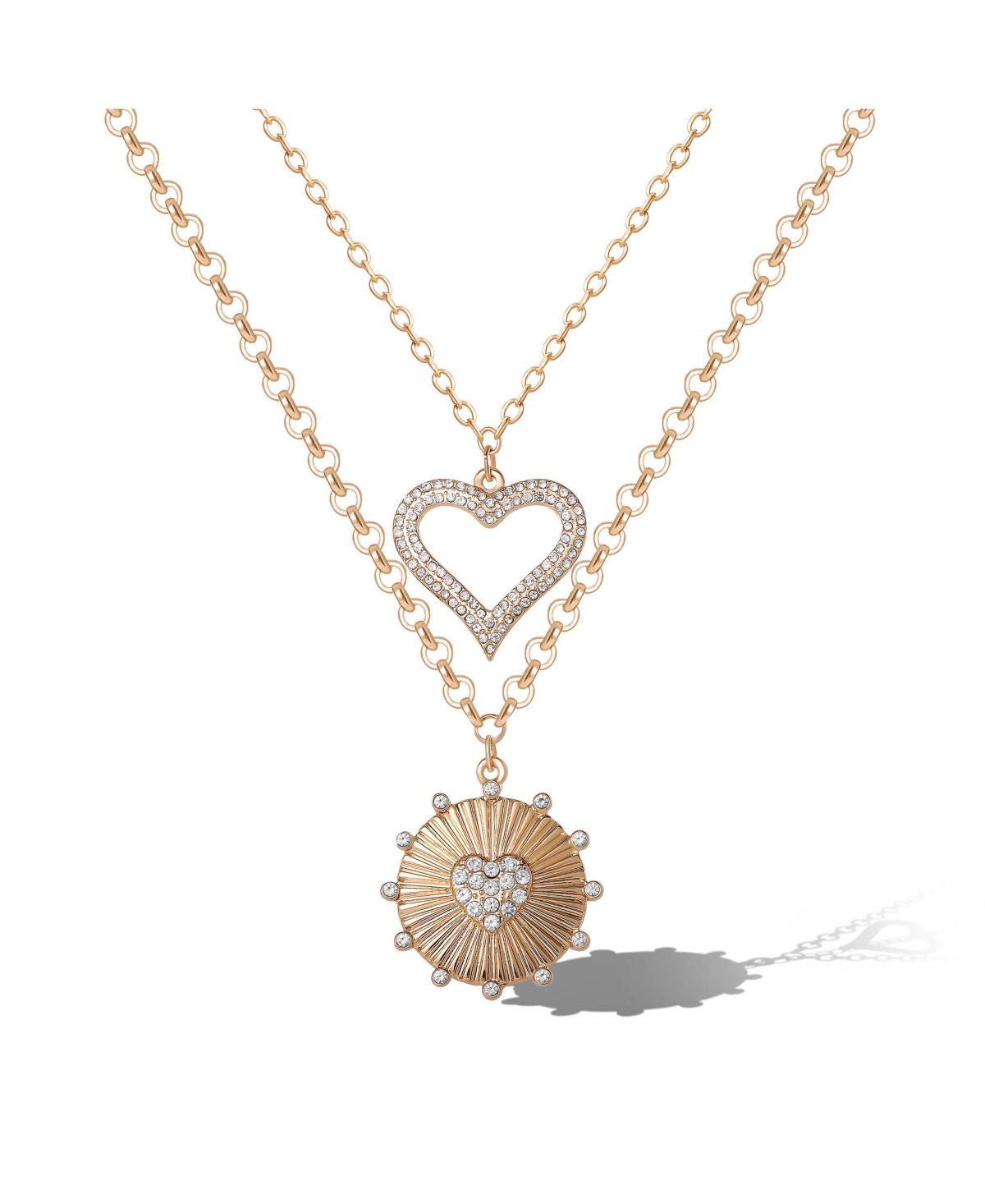 2-Piece Heart Layered Necklace Set - Gold/silver