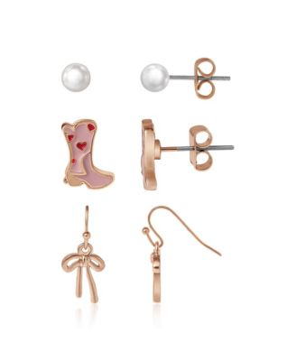 Jessica Simpson Imitation Gold Plated 3-Pack Stud Earrings Set