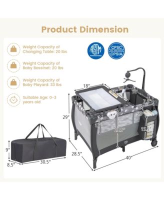 Kids Portable Playard Nursery Center Crib with Hanging Toys & Music Box