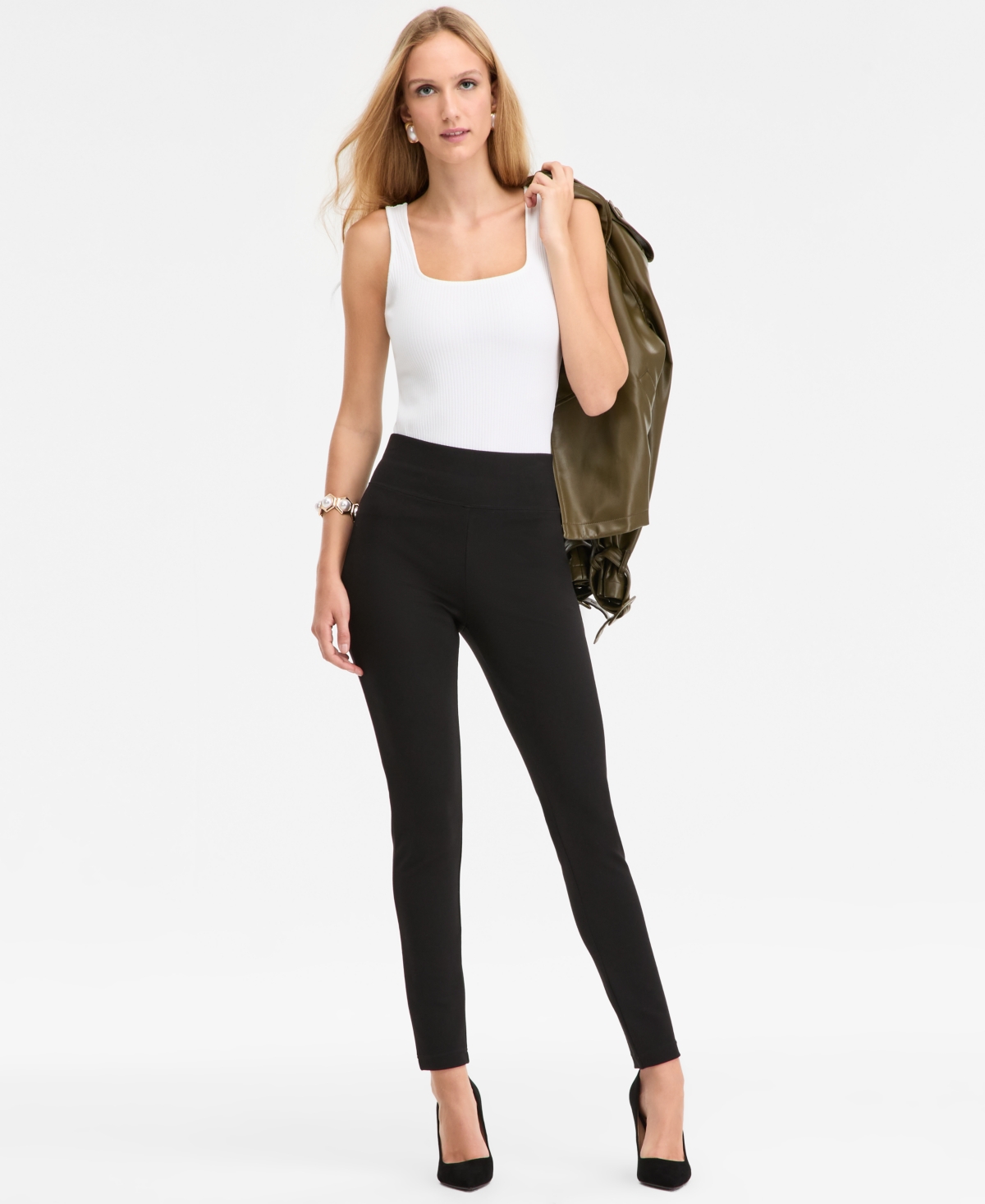 Inc International Concepts Womens High Rise Ponte Knit Leggings P Xs Xxl Macys Exclusive In Black