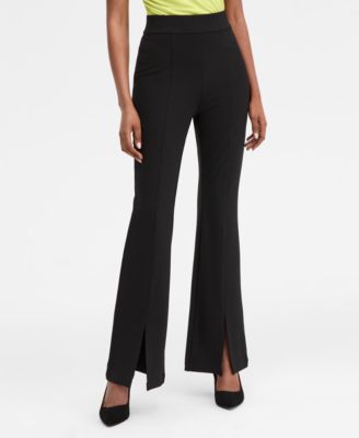 Women's Pont&eacute;-Knit Slit-Hem Flare Pants, Macy's Exclusive