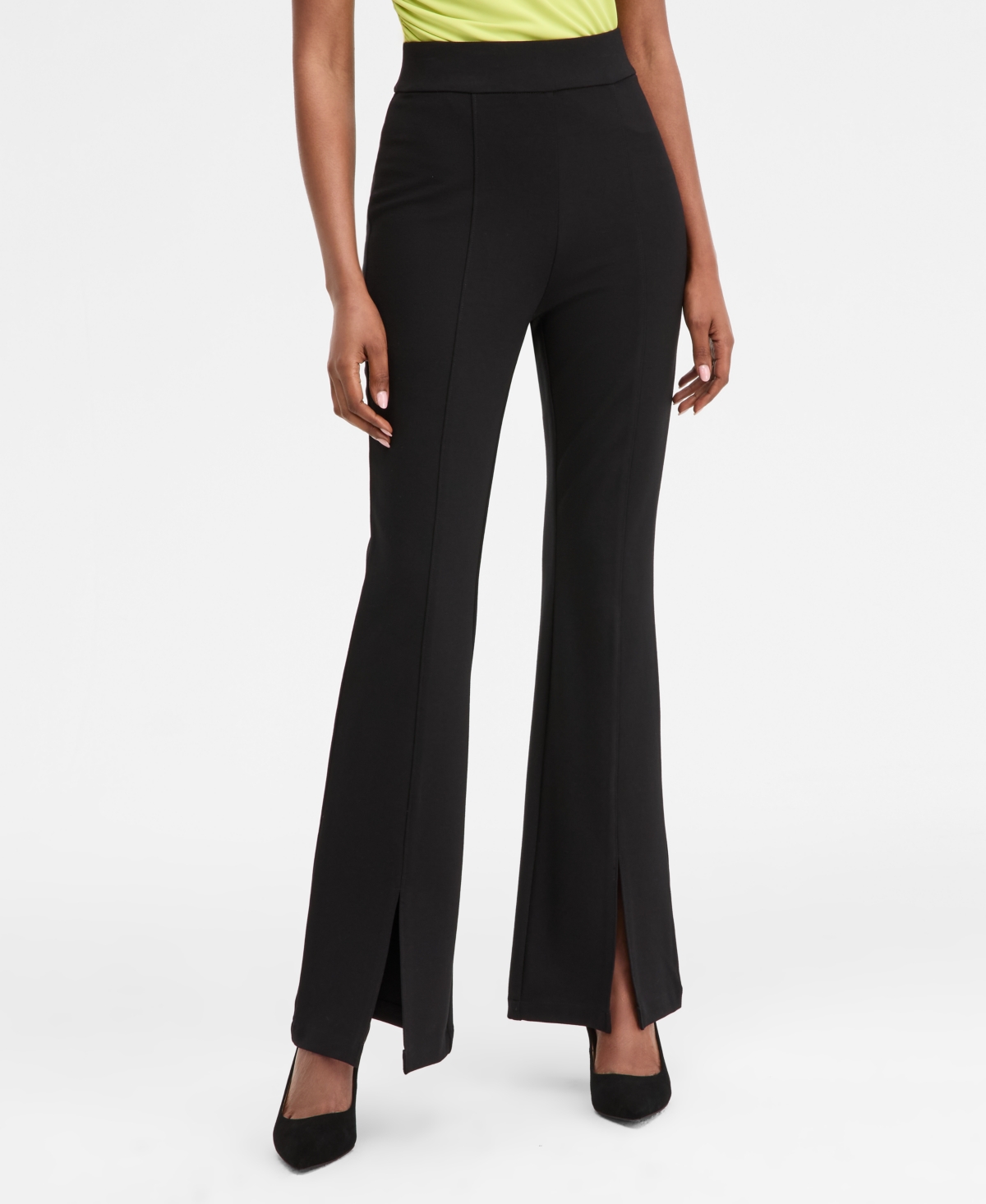 Inc International Concepts Women's Ponte-knit Slit-hem Flare Pants, Macy's Exclusive In Black