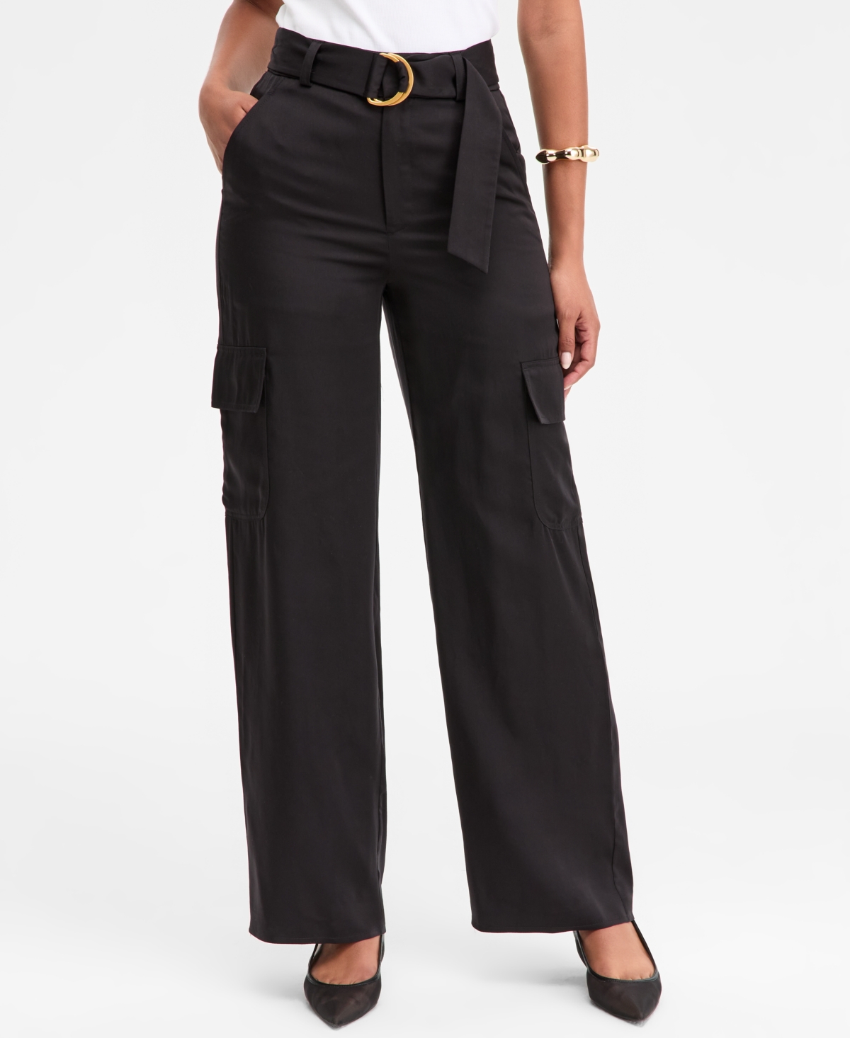 Inc International Concepts Women's Belted High-rise Cargo Pants, Macy's Exclusive In Black