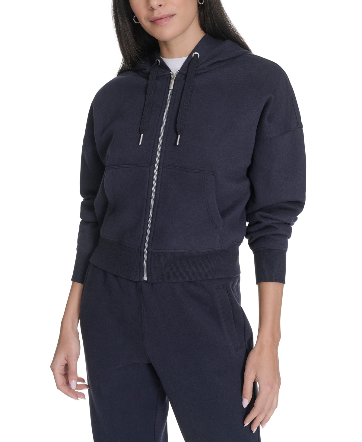 Calvin Klein Women's Fleece Crop Zip-front Long-sleeve Hoodie In Blue