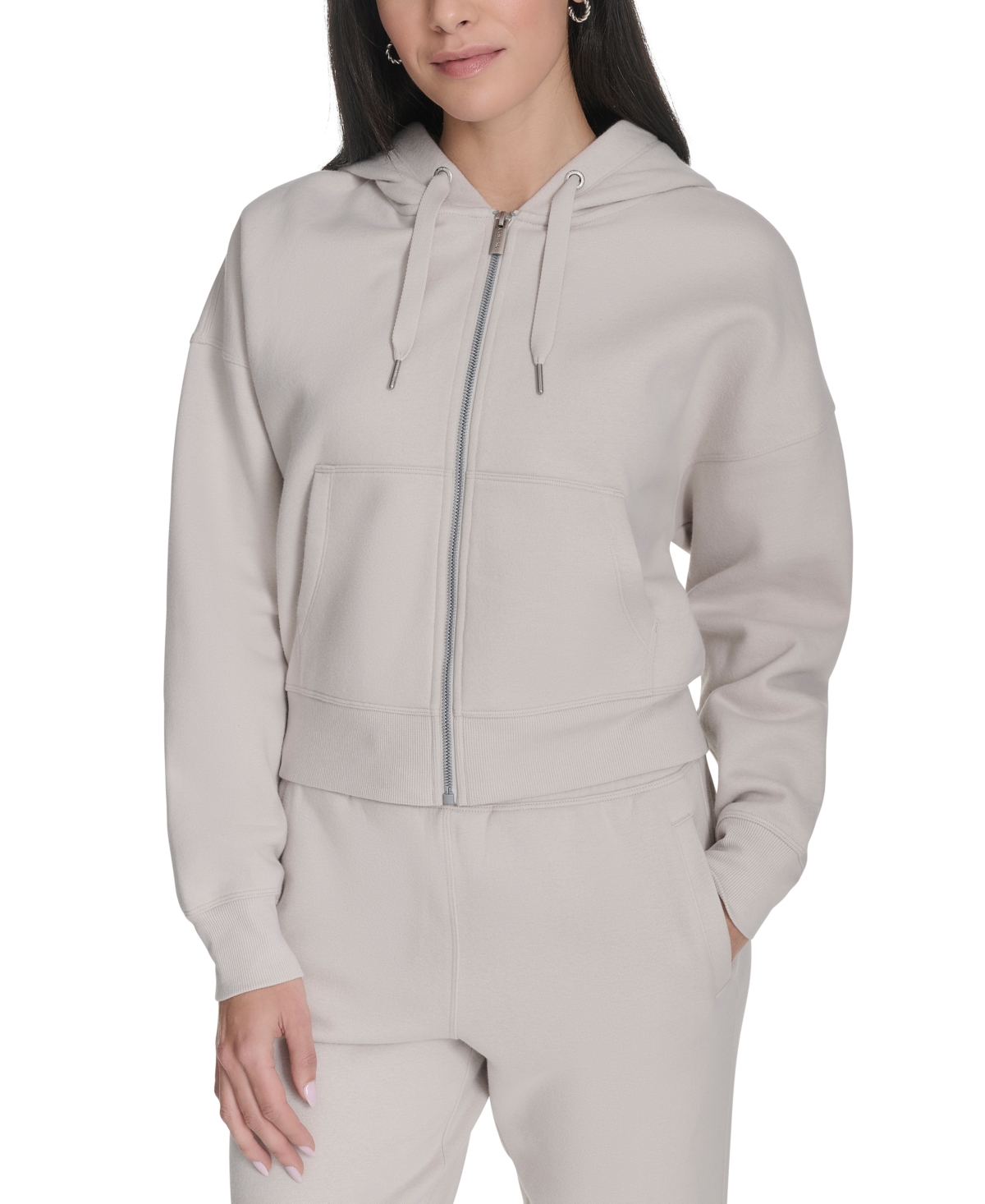 Calvin Klein Women's Fleece Crop Zip-front Long-sleeve Hoodie In Brown