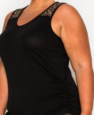 Plus Size Pebble Mesh Inset Side Ruched Tank Top