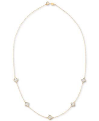 Glitter Clover Four Station 18" Collar Necklace in 10k Gold