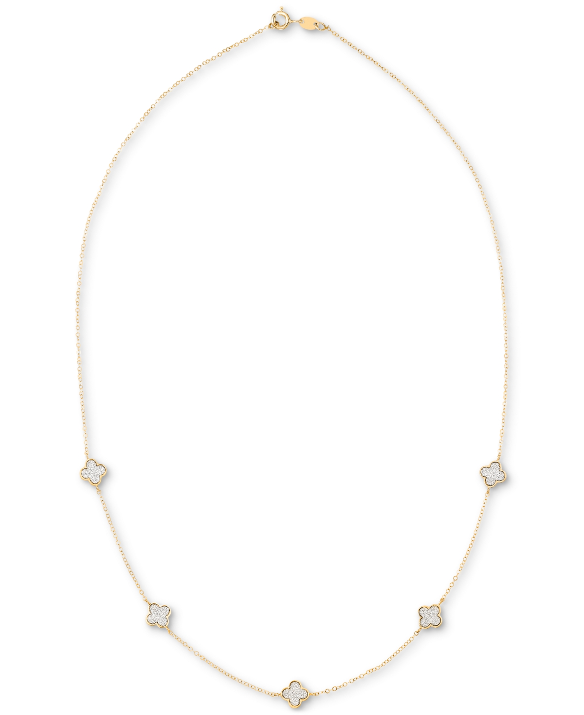 Macy's Glitter Clover Four Station 18" Collar Necklace In 10k Gold In Metallic