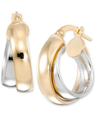 Macy's - Polished Extra-Small Interlocking Hoop Earrings in 10k White & Yellow Gold, 0.39"