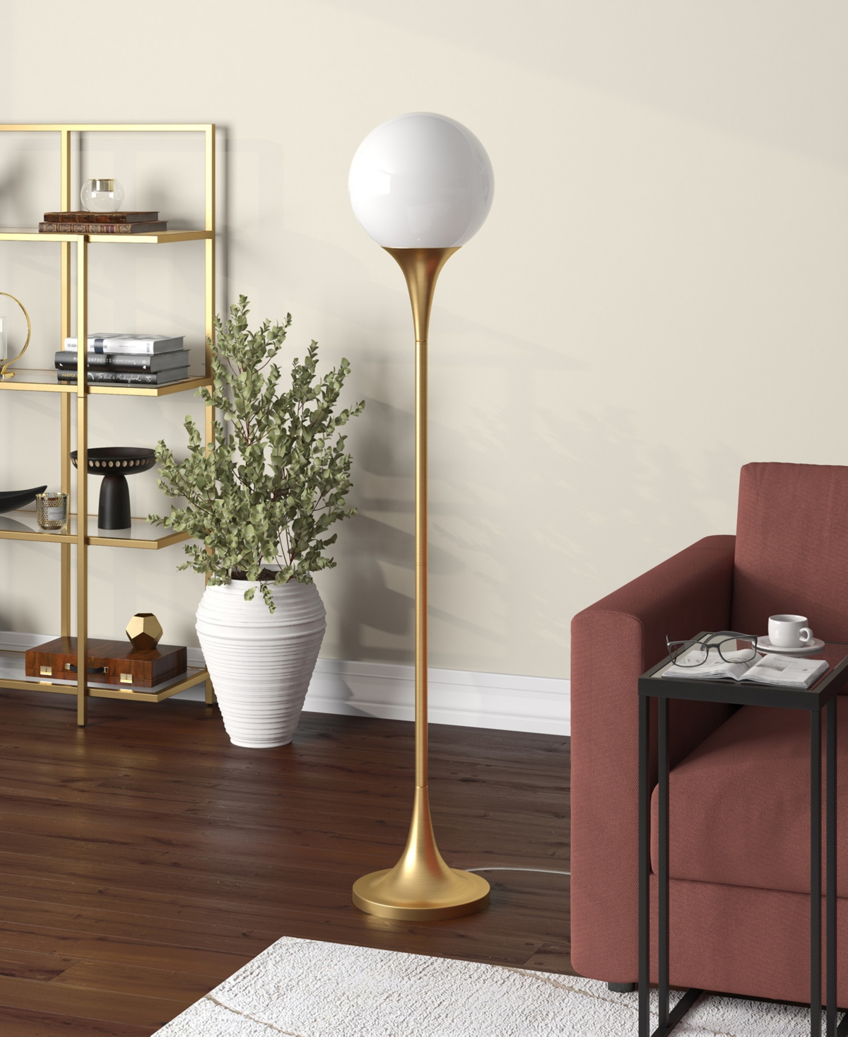 Hudson & Canal Mahdi 70" Metal Torchiere Floor Lamp With Glass Shade