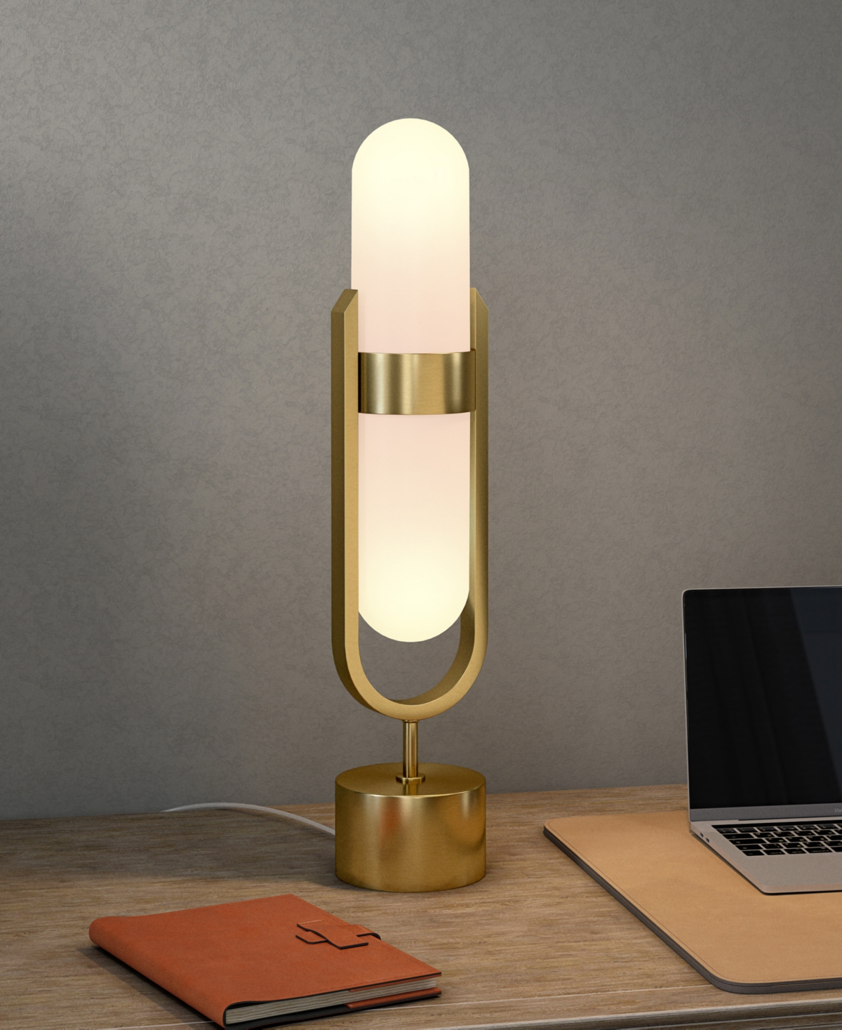 Hudson & Canal Blair 25" Metal Pill-shaped Table Lamp With Milk Glass Shade
