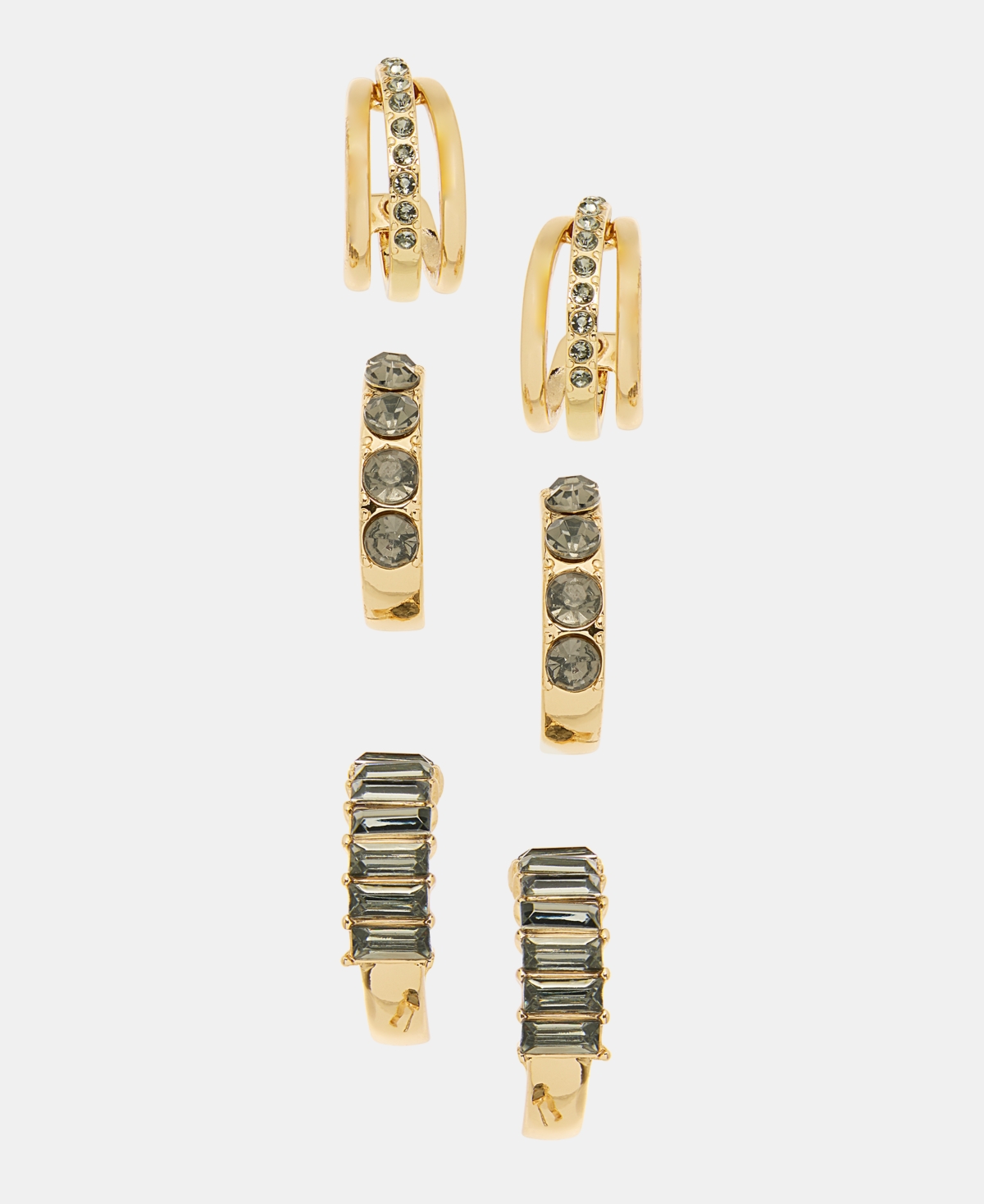 Inc International Concepts Glass Stone Hoop Earrings, Set Of 3, Macy's Exclusive In Gold