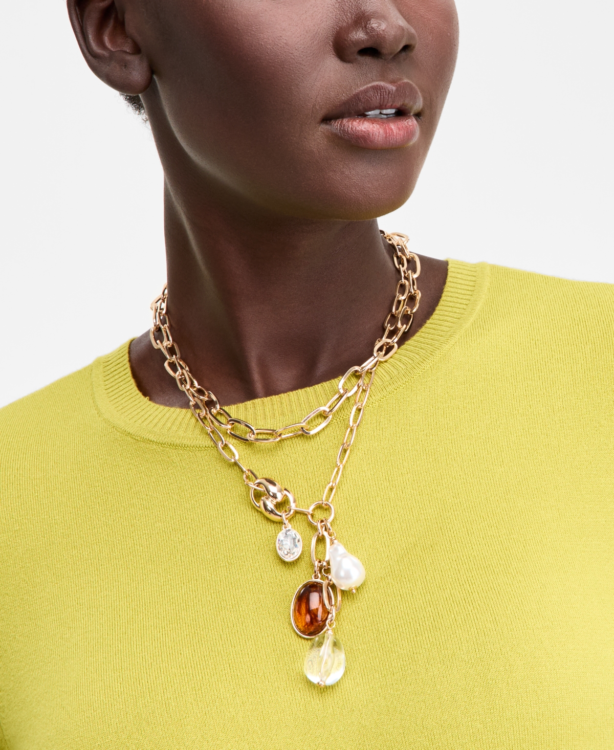 Inc International Concepts Mixed Charm Layered Lariat Necklace, 16-1/2" + 3" Extender, Macy's Exclusive In Multi
