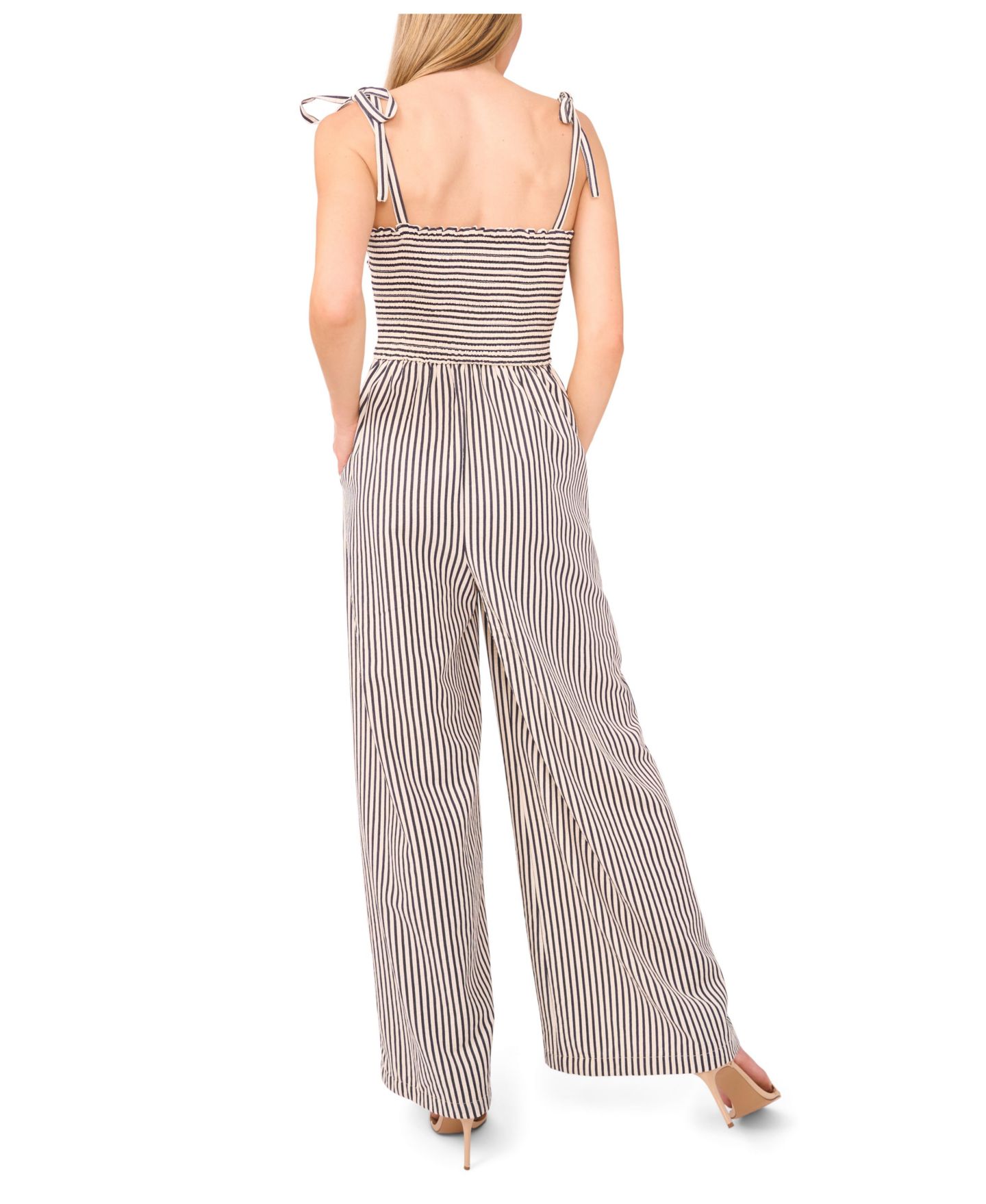Женский комбинезон CeCe Tie Strap Smocked Bodice Jumpsuit, цвет: Тёмно-синий — фото 2