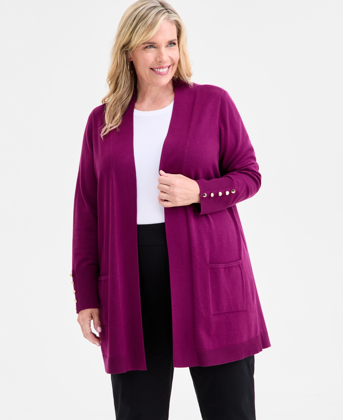 Jm Collection Plus Open-Front Long-Sleeve Cardigan, Exclusively at Macy's