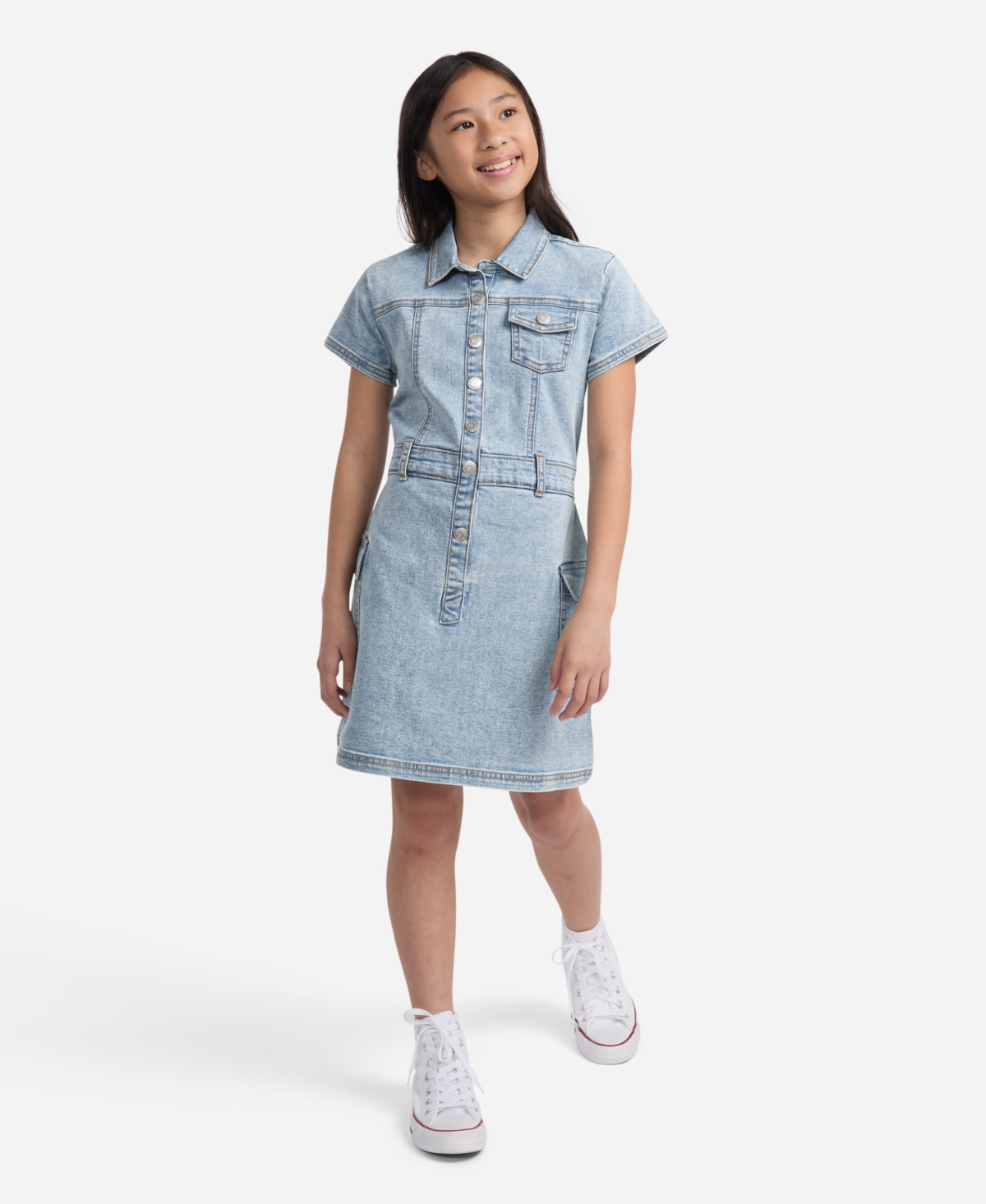 Abercrombie Girls Utility Shirt Dress In Blue