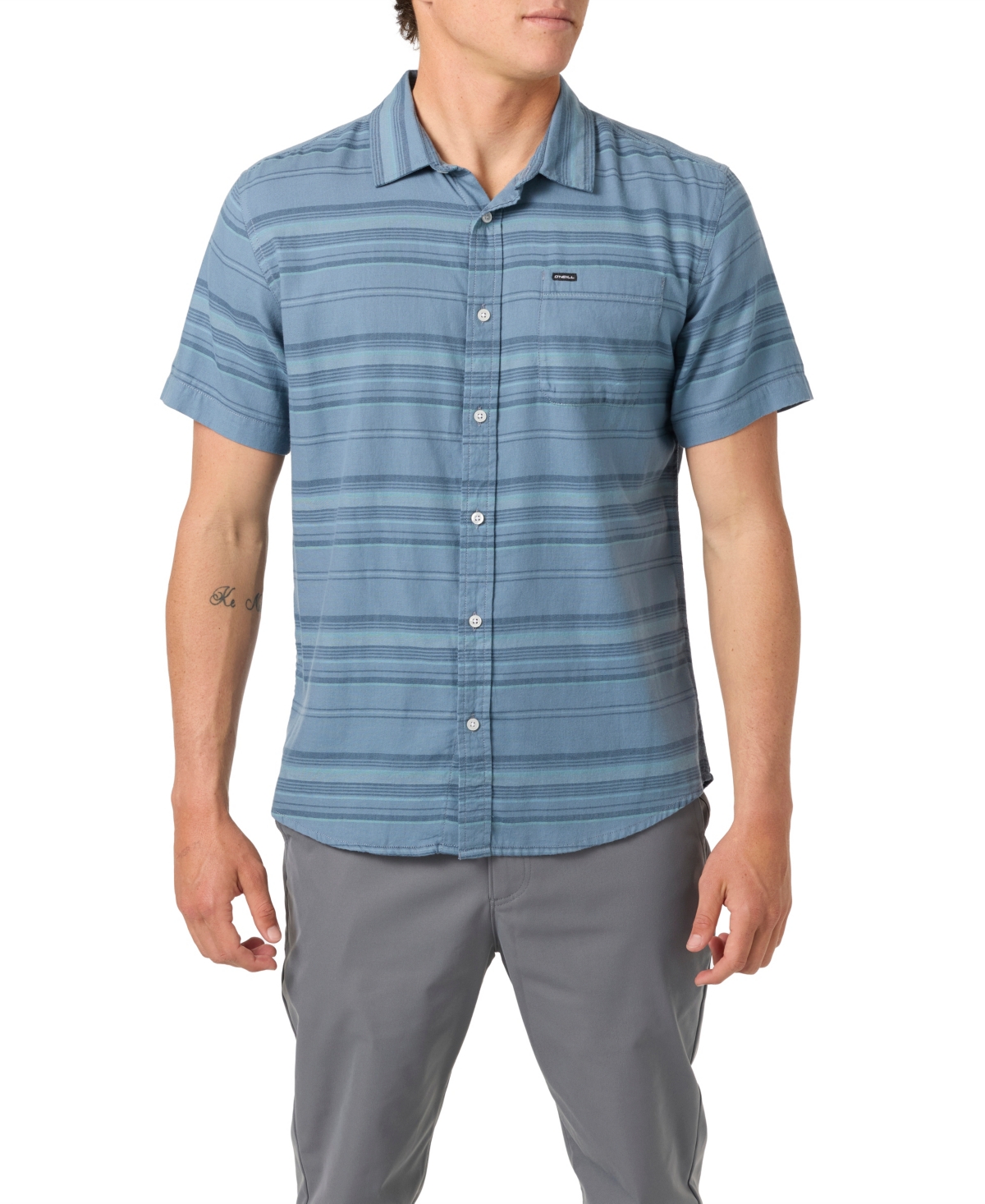 O'neill Seafaring Stripe Stretch Short Sleeve Button-up Shirt In Blue