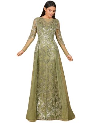 Women's Long Sleeve Gown with Overskirt & High Neck