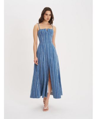 Women's Abygail Stripe Cotton Denim Maxi Dress