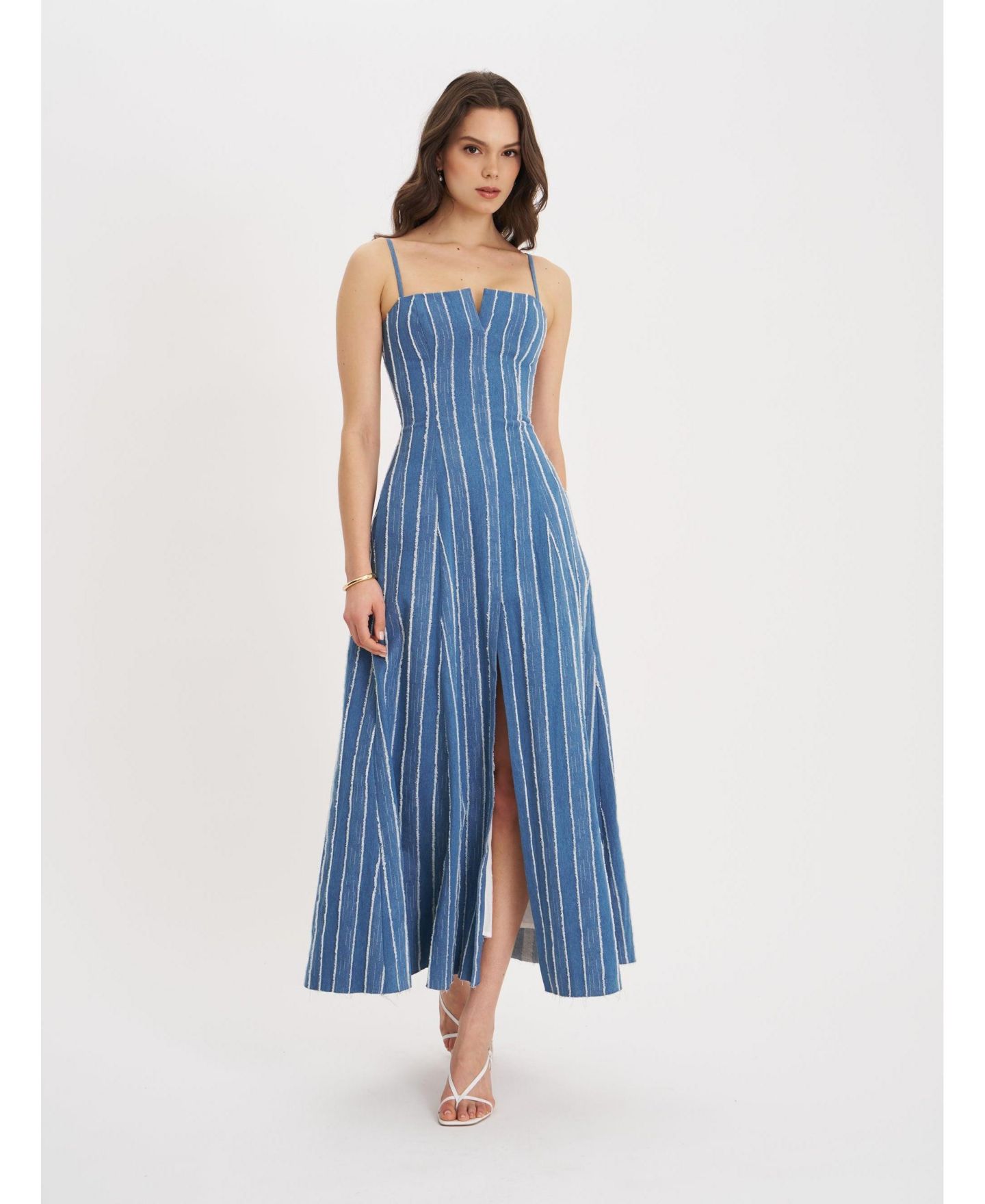 Женское платье Miss Circle Abygail Stripe Cotton Denim Maxi, цвет: Джинсовый синий — фото 5