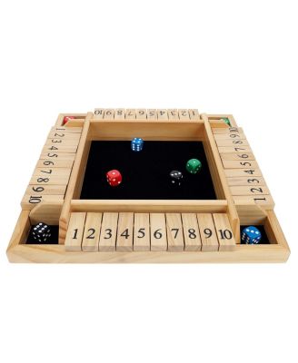 4 Player Shut the Box Dice Board Game with Natural Wood - 12 in.