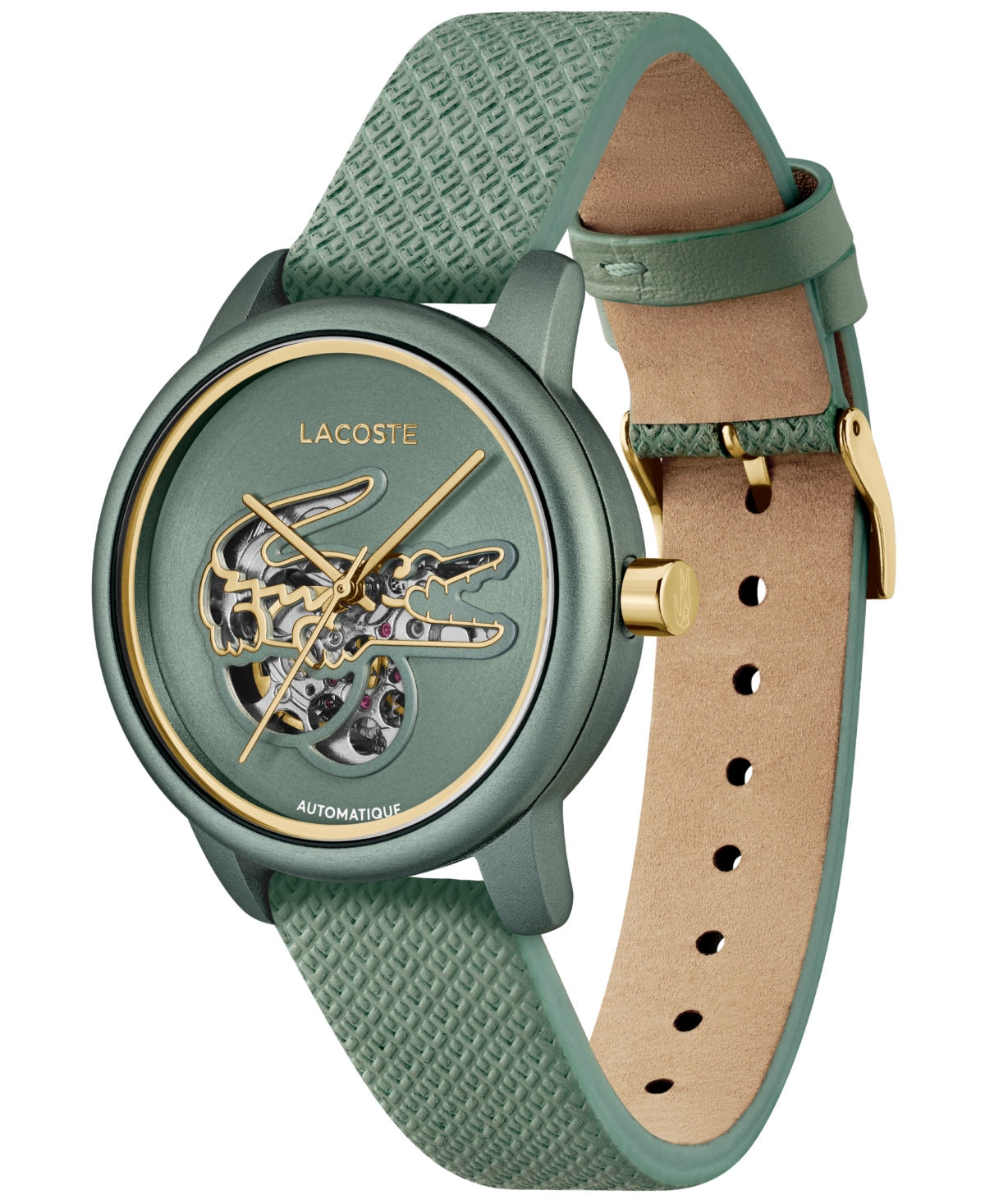Lacoste Women's Automatic Green Leather Strap Watch, 38mm In Green