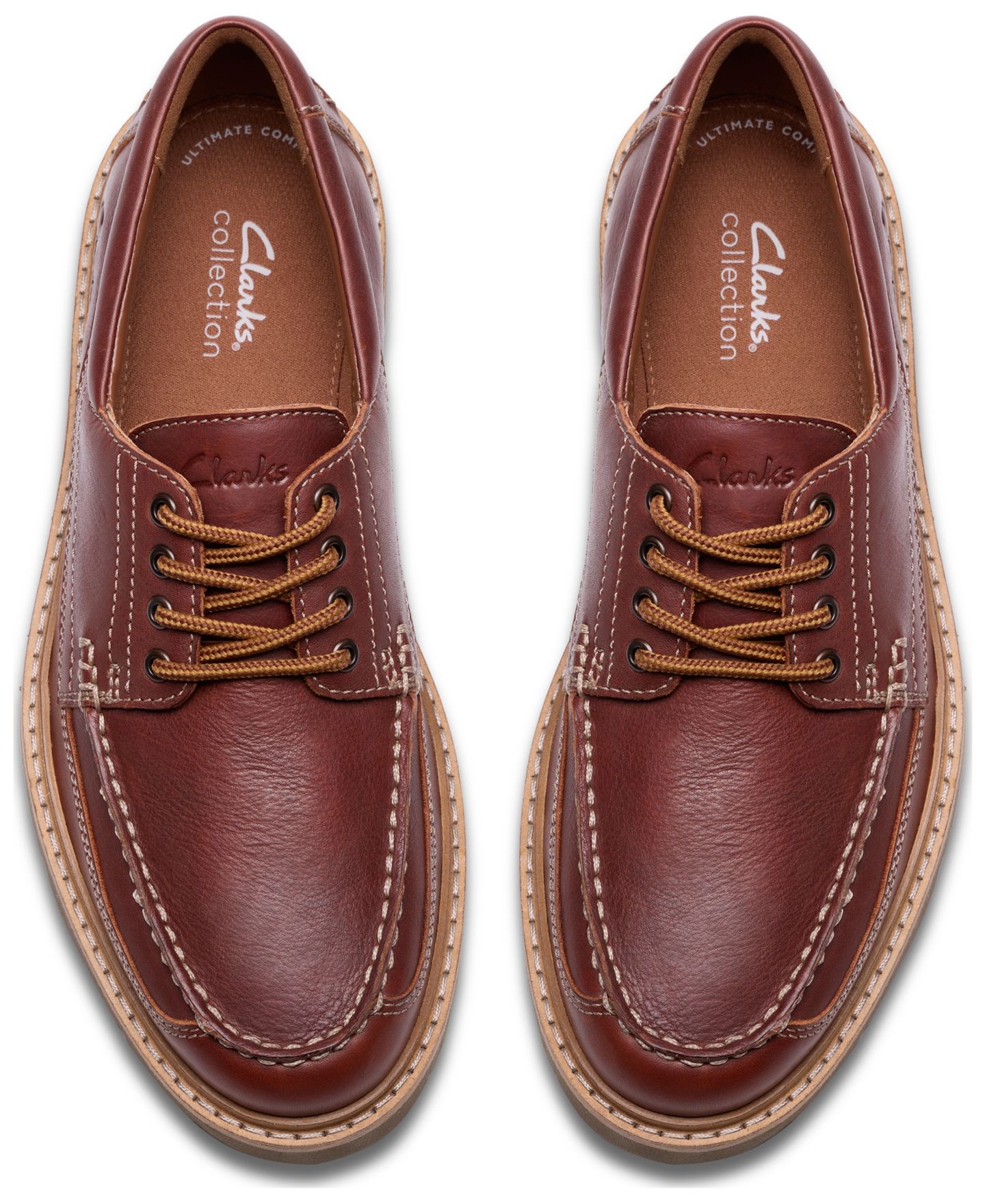 Мужские туфли Clarks Weltridge Moc Toe Casual Lace Up, цвет: Рыжевато-коричневый кожаный — фото 4