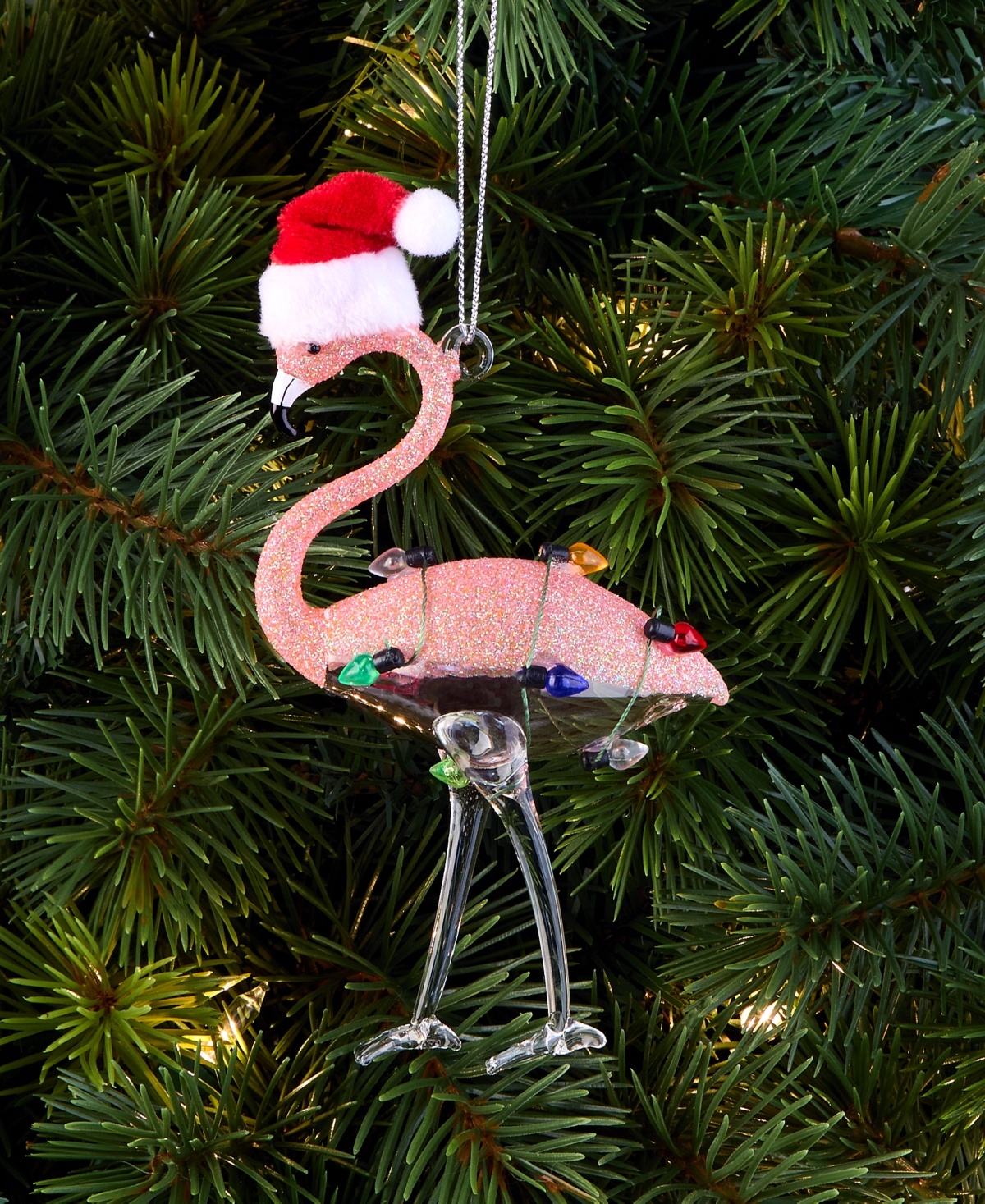 Holiday Lane Florida Santa Flamingo Glittered Ornament, Macy's Exclusive In Transparent