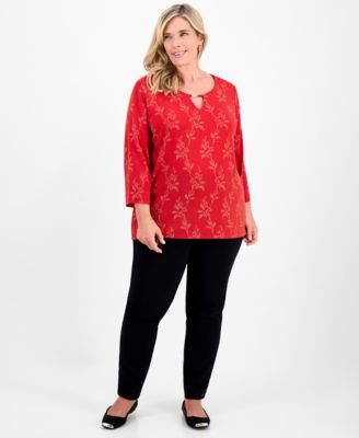 Plus Size Metallic Jacquard 3/4-Sleeve Top, Macy's Exclusive