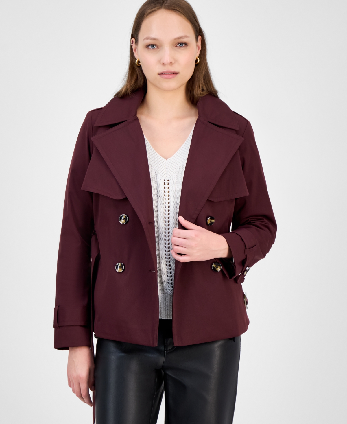 Women's Double-Breasted Belted Trench Coat, Exclusively at Macy's - Black