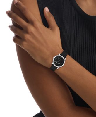 Women's CK Monogram Black Leather Strap Watch 32mm