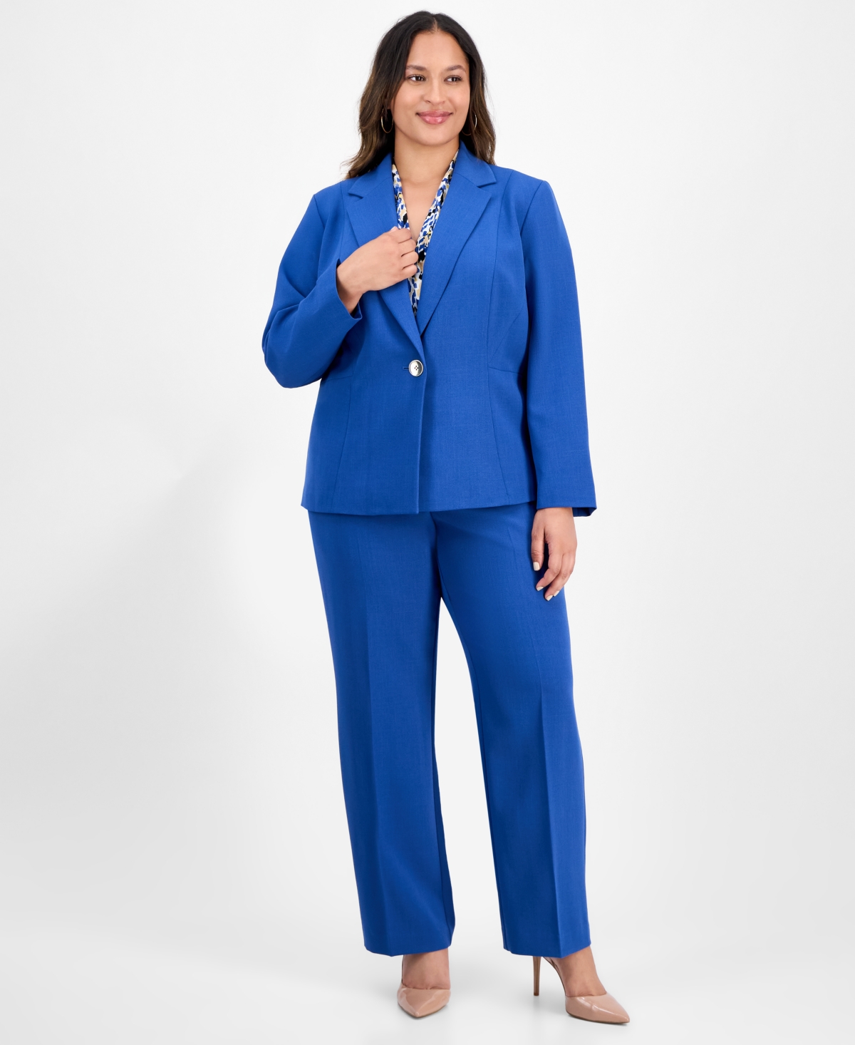Kasper Plus Size Single-button Blazer In Blue