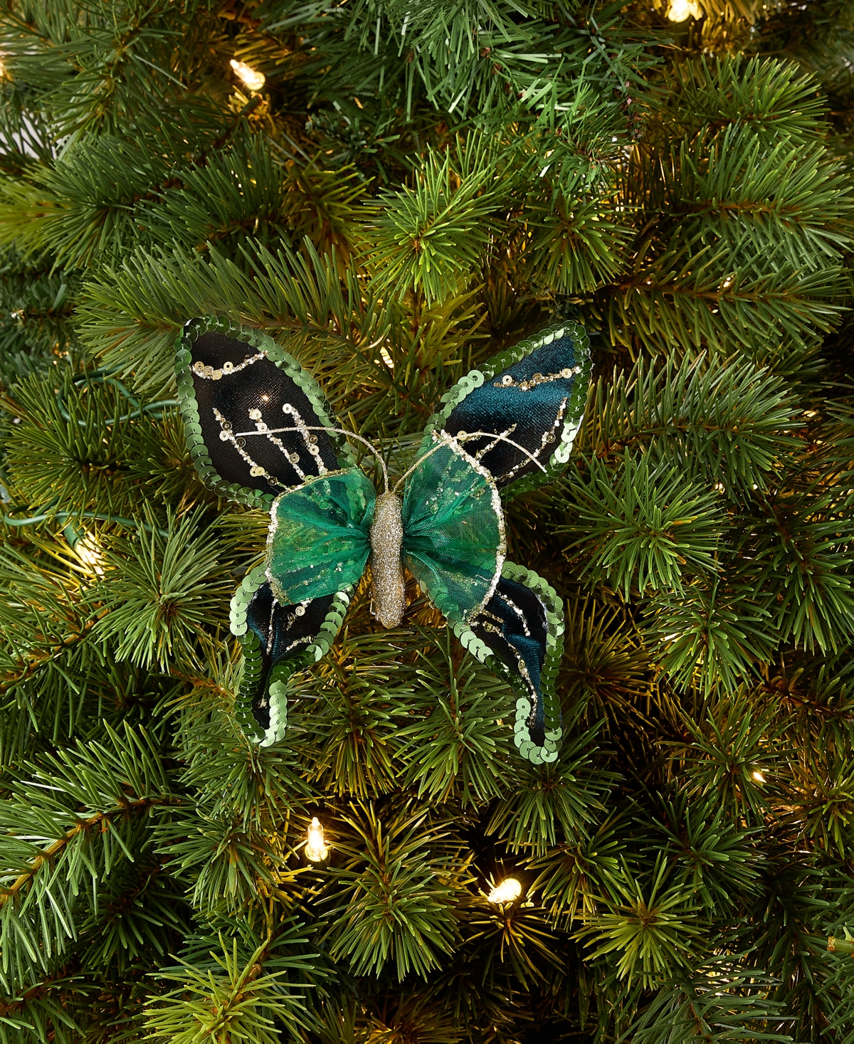 Holiday Lane Enchanted Forest Green Glitter Butterly Ornament, Macy's Exclusive In Transparent