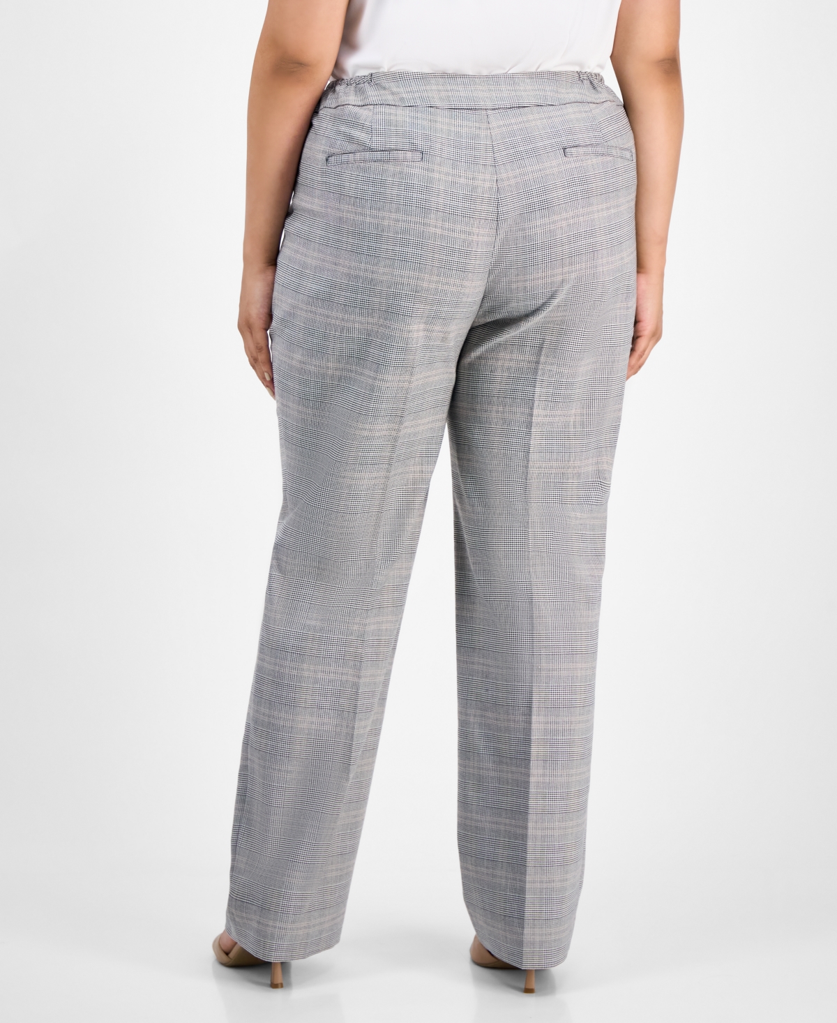 Kasper Plus Size Plaid Straight-leg Pants In Gray