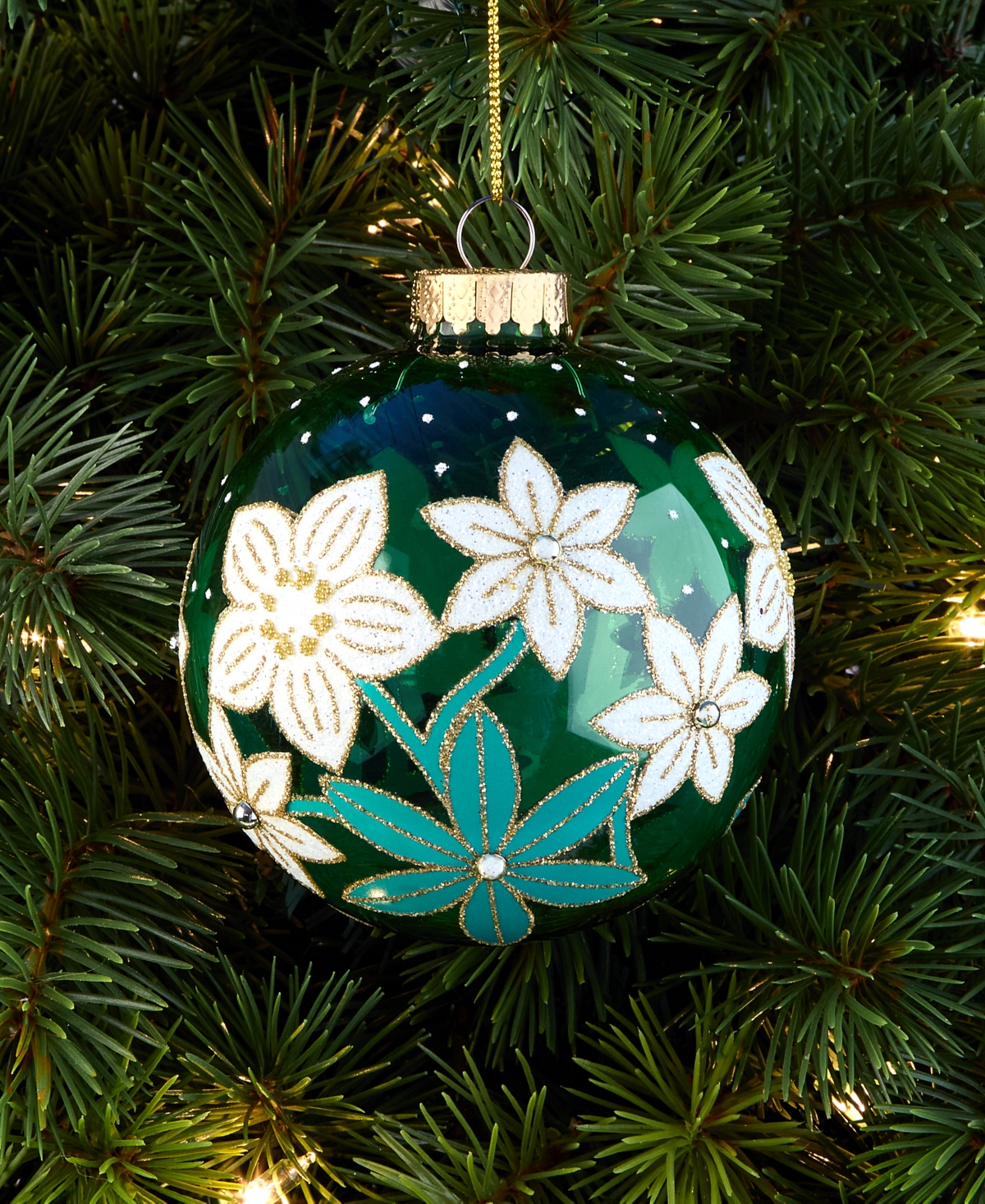 Holiday Lane Enchanted Emerald Glass Ball Ornament, Macy's Exclusive In Transparent