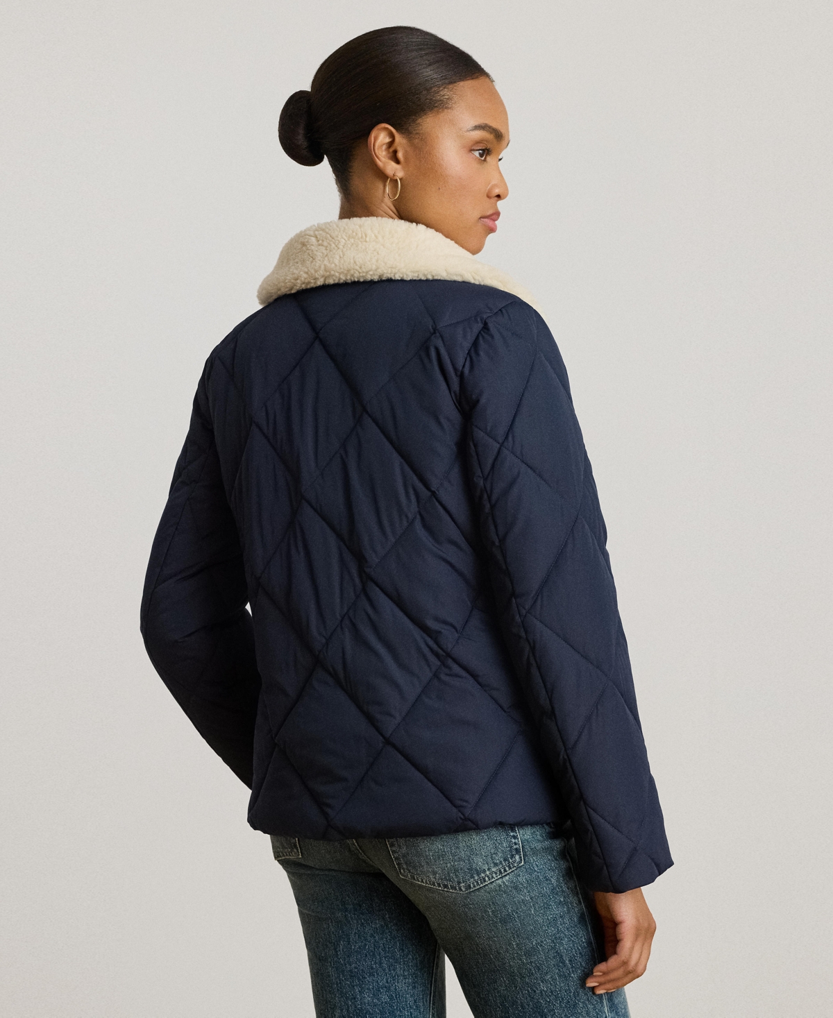 Ralph Lauren Women's Faux-fur-collar Diamond Quilted Jacket In Blue
