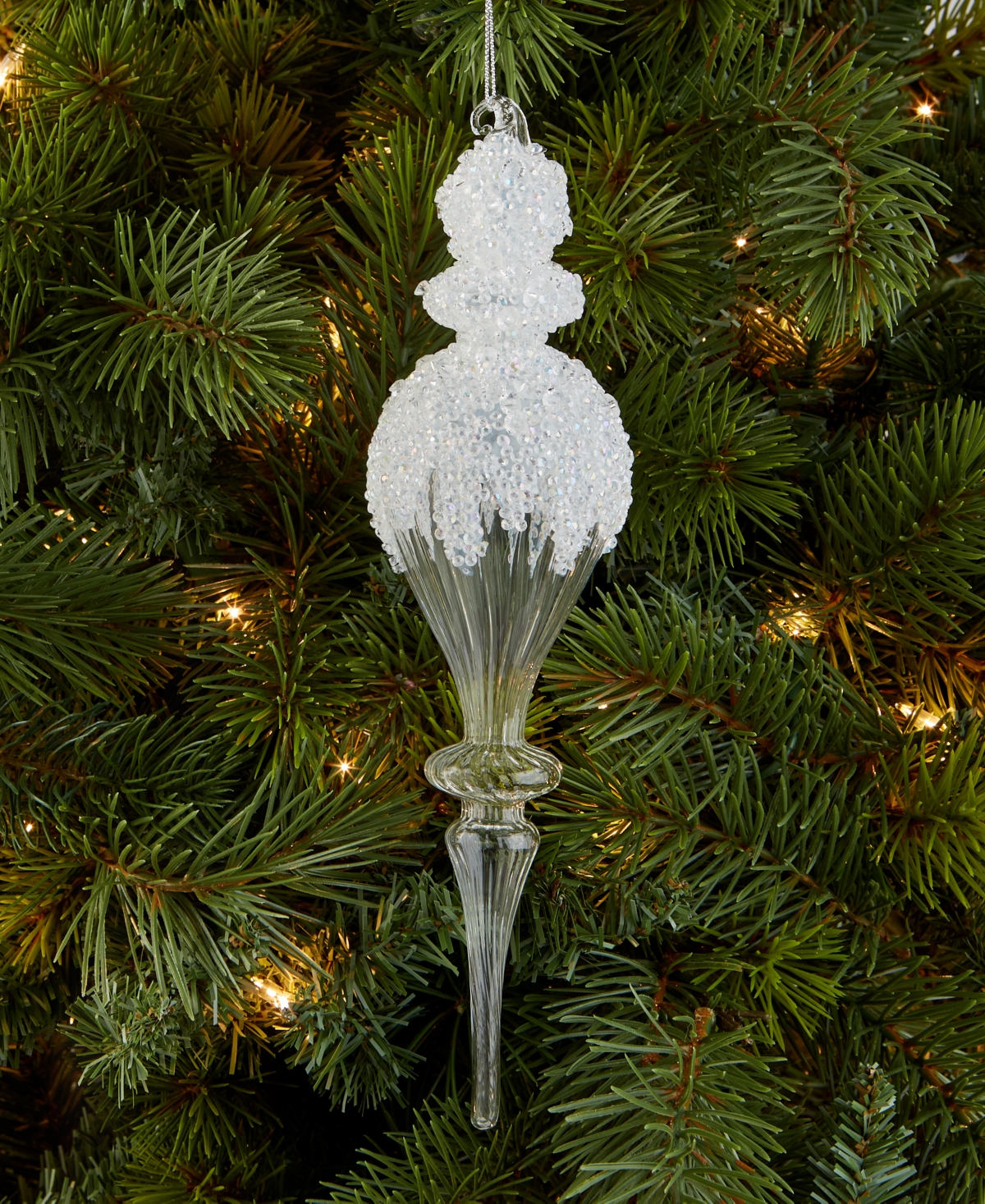 Holiday Lane Iced Delight Glass Frosted Finial Ornament, Macy's Exclusive In Transparent