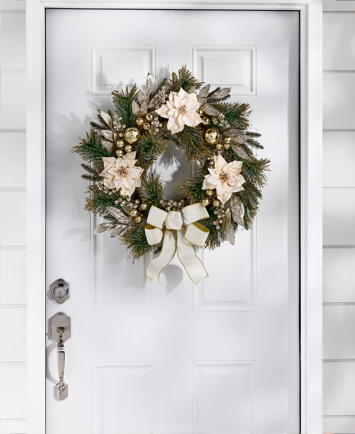 Holiday Lane Opulence Floral And Bow Wreath, Macy's Exclusive In Green