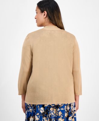 Plus Size 3/4-Sleeve Open-Front Cardigan