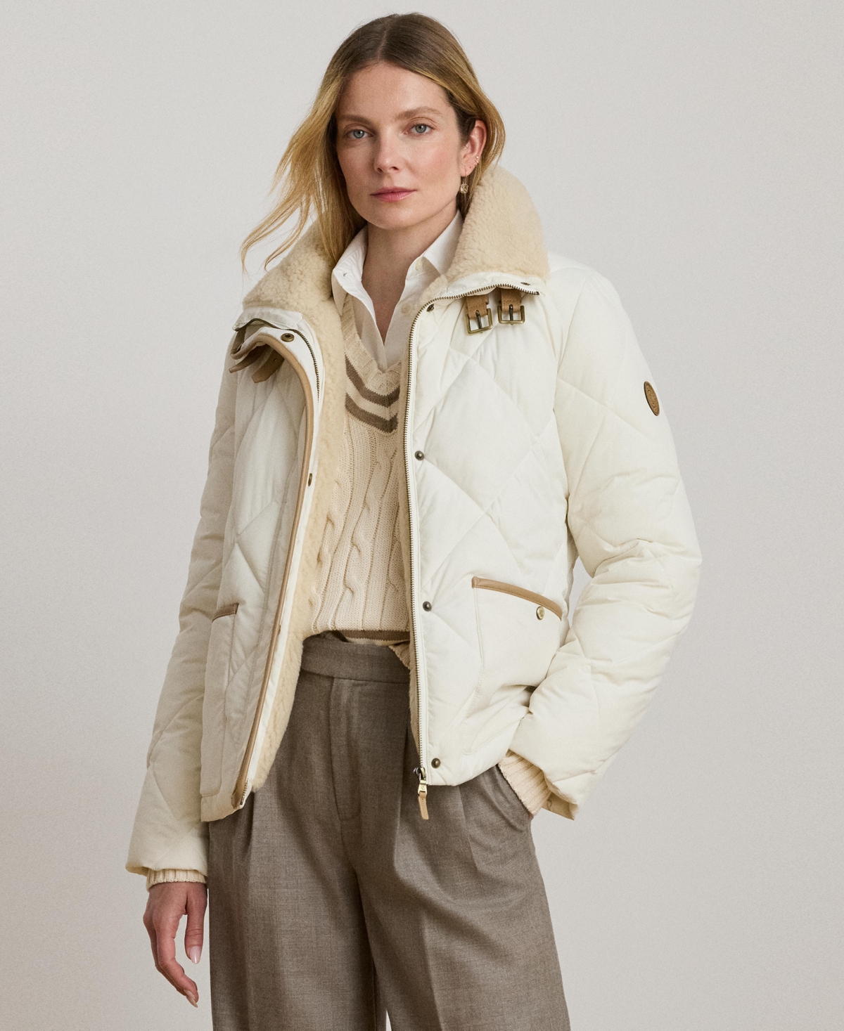 Ralph Lauren Women's Faux-fur-collar Diamond Quilted Jacket In Neutral