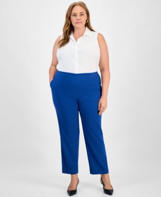 Kasper - Plus Size High Rise Straight Leg Pull-On Pants
