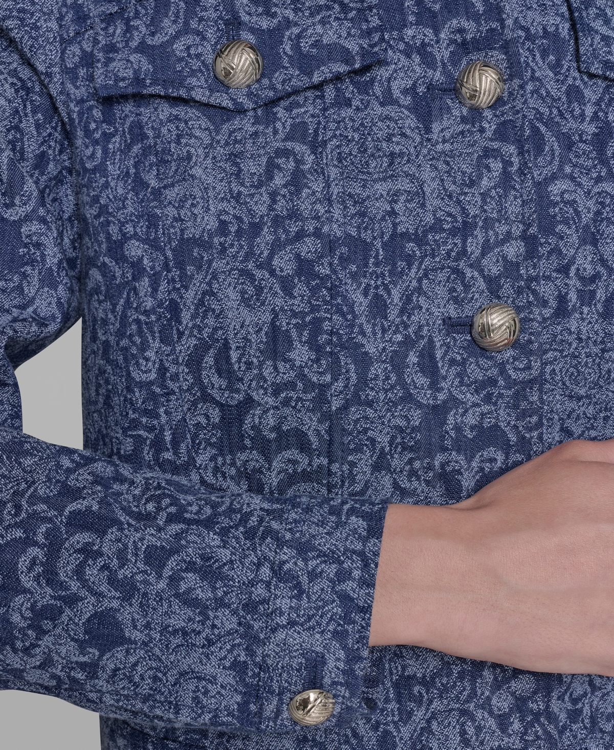 Karl Lagerfeld Petite Printed Button-front Jacket In Blue