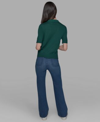 Petite Point Collar Short-Sleeve Knit Top