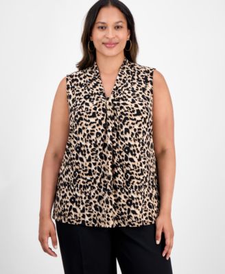 Kasper - Plus Size Sleeveless Tie-Neck Top
