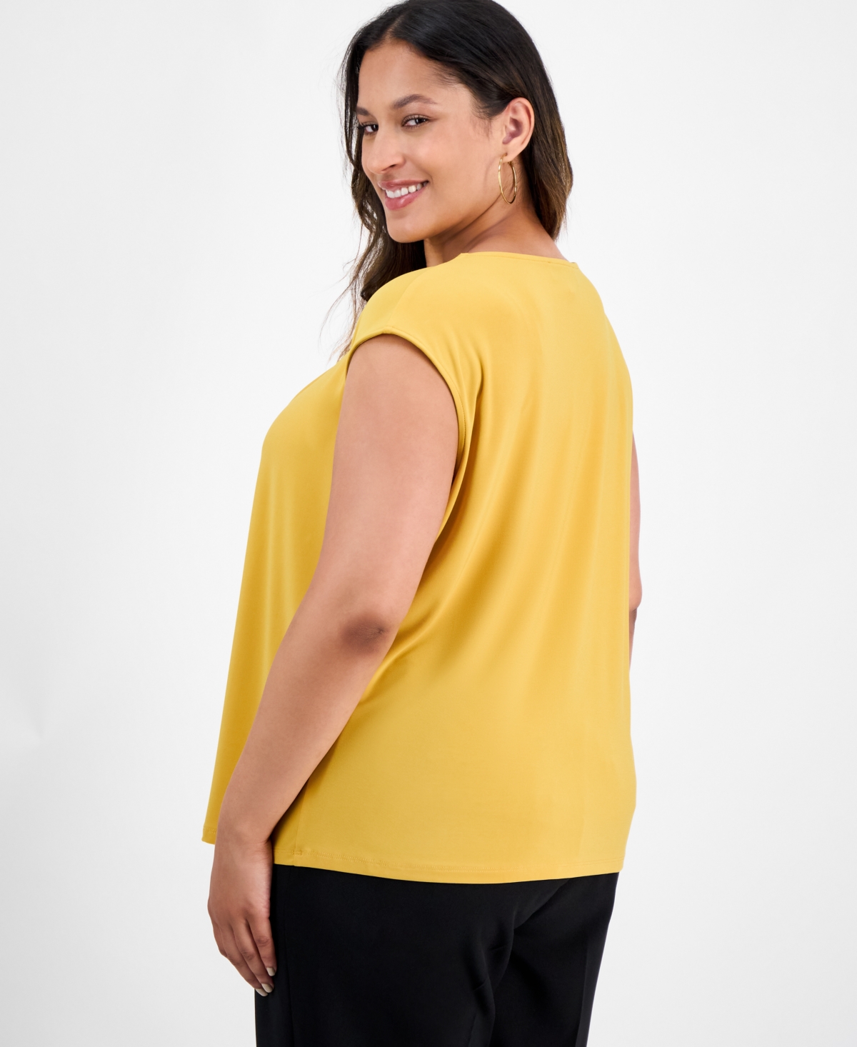 Kasper Plus Size Pleated-neck Sleeveless Top In Yellow
