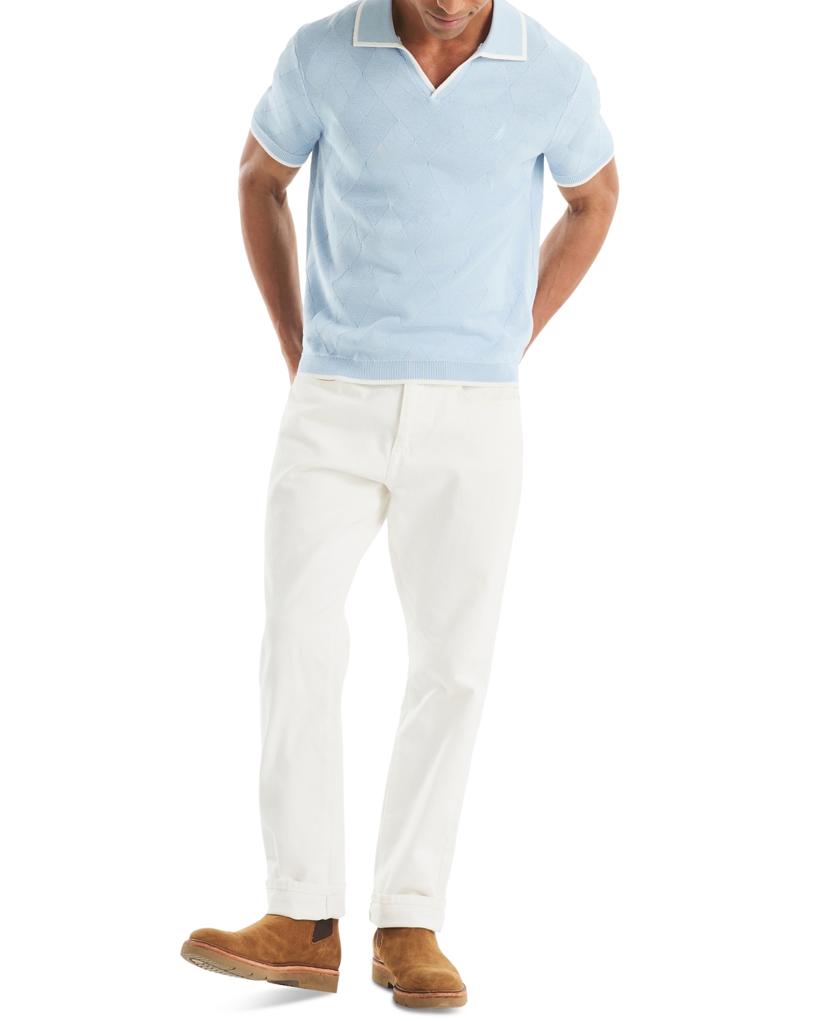 Nautica Mens Textured Argyle Sweater Polo In Blue