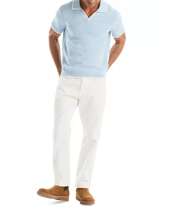 Men's Short Sleeve Textured Argyle Polo Sweater - thumbnail 4