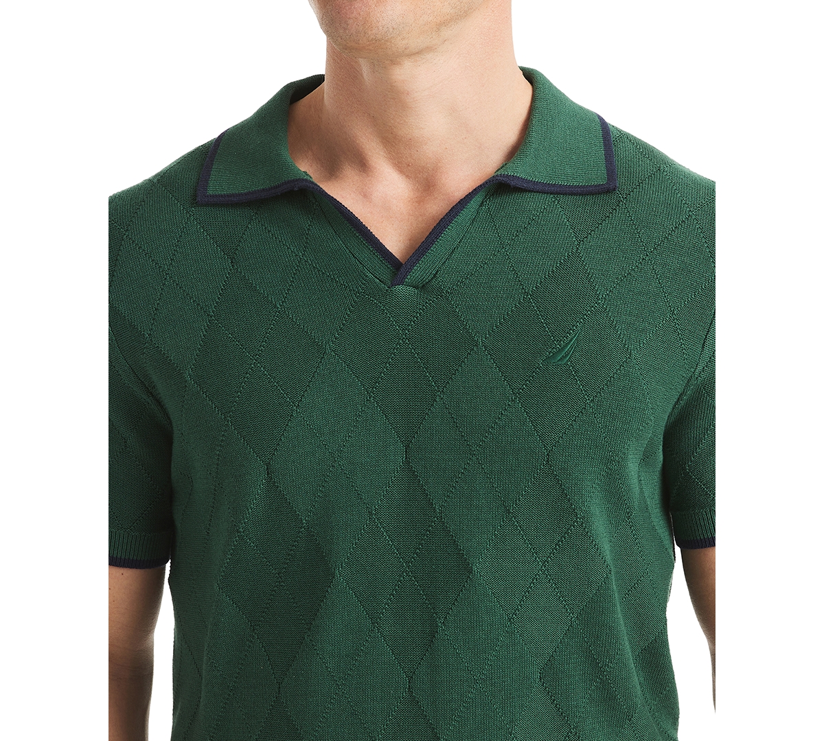 Nautica Men's Short Sleeve Textured Argyle Polo Sweater In Green