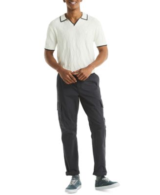 Men's Short Sleeve Textured Argyle Polo Sweater