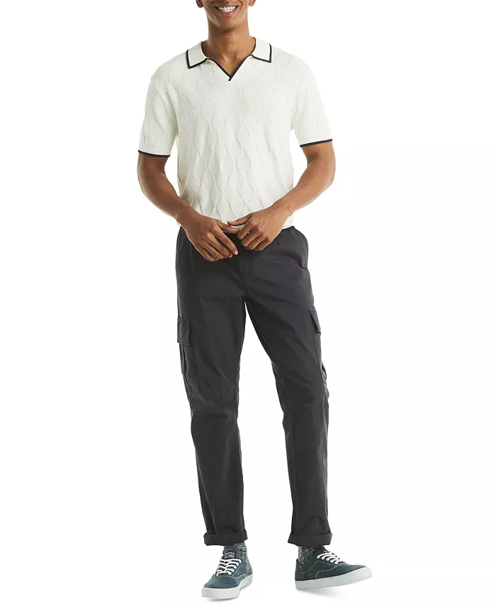 Men's Short Sleeve Textured Argyle Polo Sweater - thumbnail 8